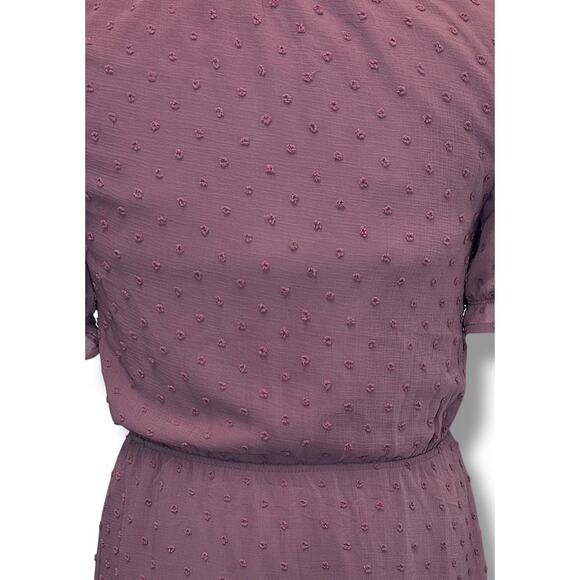 Monteau Women’s Short Sleeve Swiss Dot Tie Neck Mini Dress, Mauve, size M - Picture 4 of 9